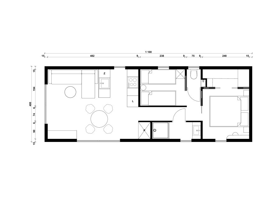 Rzut domu 44 m2